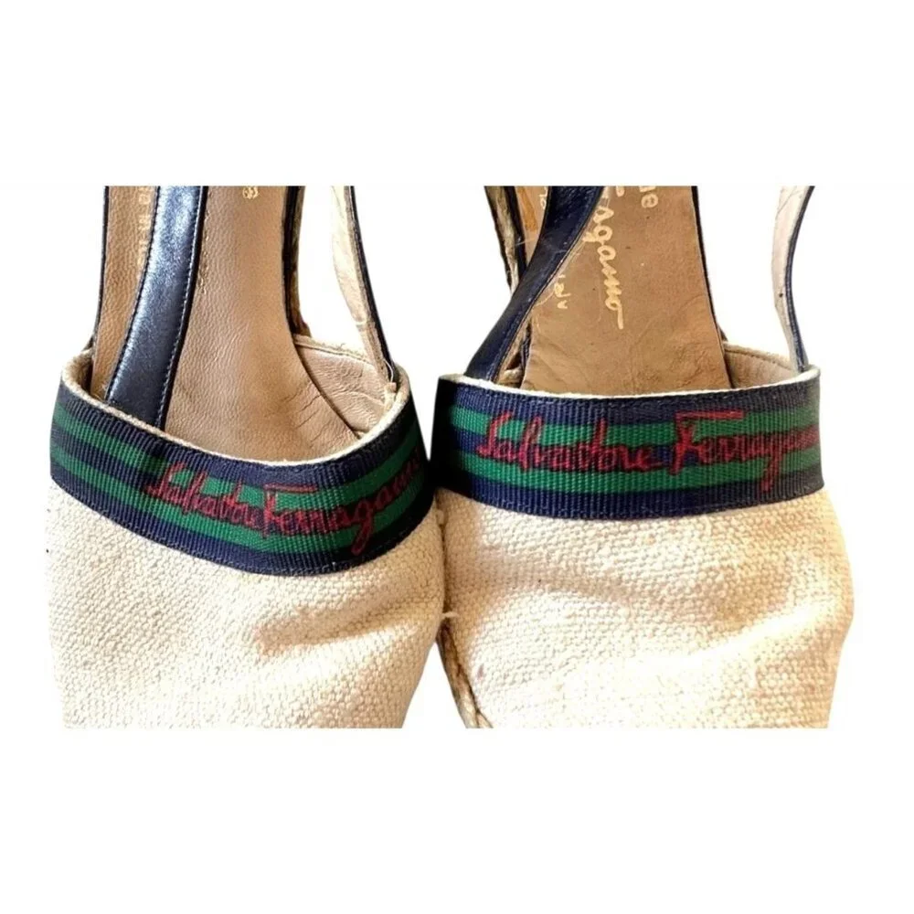 Vintage Salvatore Ferragamo Espadrille Wedge Sandals, Sie 7B, 80s-90s